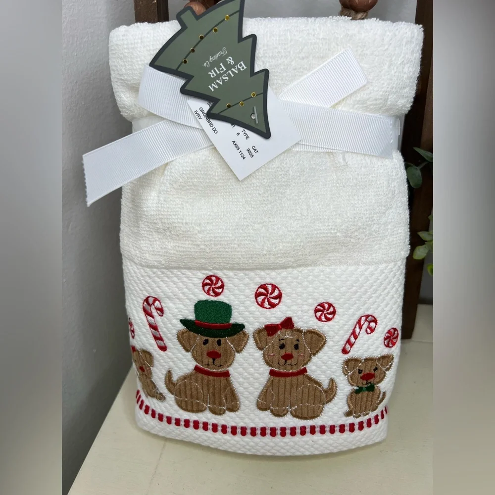 Brand New-Balsam & Fir Puppy Dogs Holiday Towels-Set 2